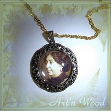 bijou pendentif camée photo George Sand, vintage, romantique, féminin, personnalisé, fantaisie, cadeau, écrivain, littérature, roman, livres - Art`n Wood: créatrice de bijoux artisanaux, cadeaux d`art