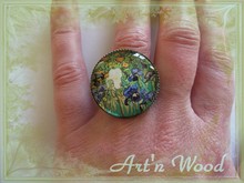 Bague femme taille réglable cabochon verre peinture les Iris de Vincent Van Gogh, peintre post-impressionniste, art et mode, Provence, fleurs, soleil, nature - Art`n Wood: bijoux, sculptures, cadeaux 