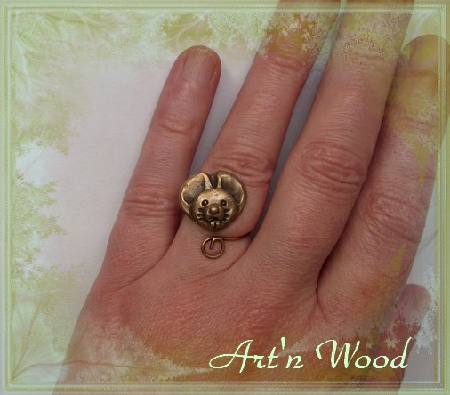 Bague artisanale Petite Souris en bronze massif, taille réglable