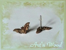 boucles d`oreille chauve-souris, bijou artisanal en bronze massif - Art`n Wood: créatrice de bijoux, sculptures et cadeaux personnalisés made in France