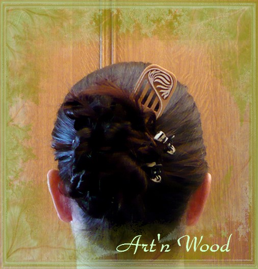 Peigne à cheveux étroit "feuilles" Art Nouveau aspect bois personnalisé