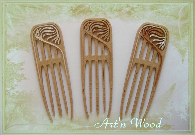 Peigne à cheveux étroit "feuilles" Art Nouveau aspect bois personnalisé