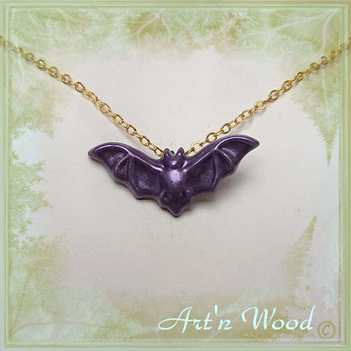 Bijou fait maison pendentif chauve-souris kawaï en verre violette