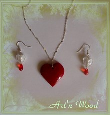 Parure Amour Rouge Pur, bijoux artisanaux coeur en tagua et perles de verre