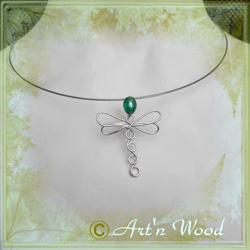 Pendentif fait main Fil d'AnimO Demoiselle Libellule Green