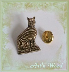 Pin's artisanal chat vintage 3cm en bronze doré