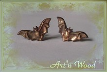 bijou artisanal boucles d`oreille en bronze doré massif chauve-souris - Art`n Wood: créatrice de bijoux, sculptures et cadeaux bio, écologiques et chic