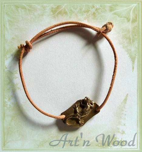 Luxueux bracelet artisanal homme ou femme salamandre en bronze blanc
