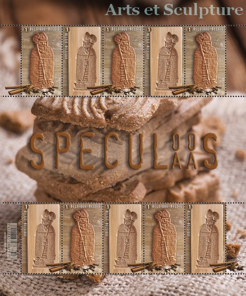 Une de mes créations sur un timbre poste! Avis aux philatélistes, feuillet spéculoos pour votre collection! Le 26 octobre 2020, un timbre belge pour les gourmands: un moule en bois et un biscuit!