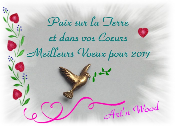 Voeux Bonne année 2017 Art`n Wood, créatrice de bijoux artisanaux en matières précieuses naturelles, cadeaux personnalisés faits main, colliers, pendentifs, bagues, pins`s, boucles d`oreille, souvenir